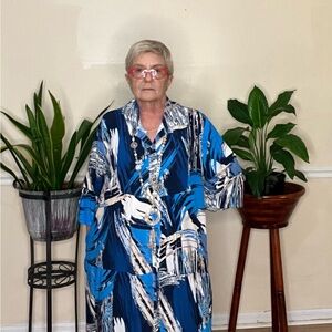 3/4 Sleeve Button Down Maxi Dress | Blue White | Made In Italy